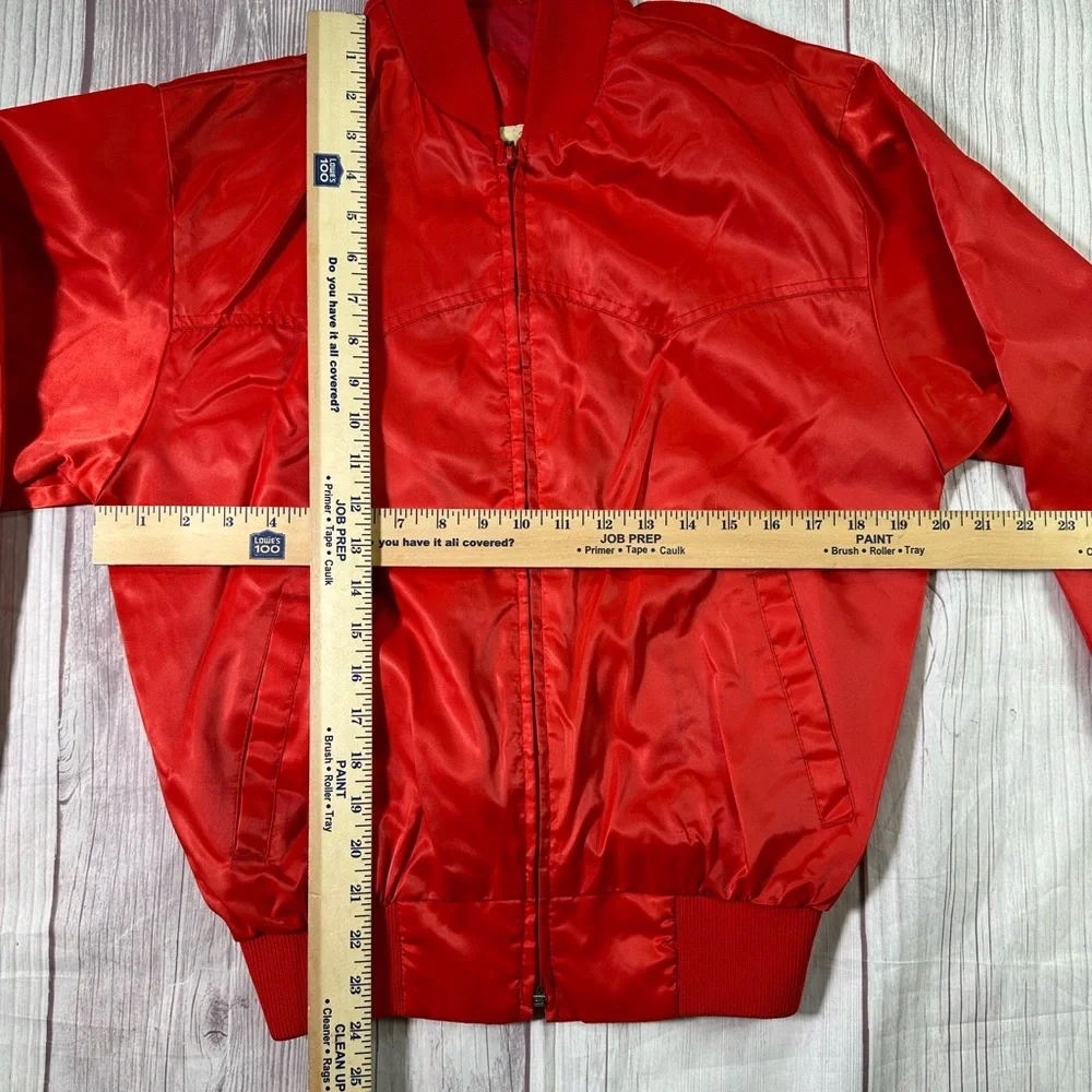 Unisex Vintage Ely Cattleman Satin Zip Up Red Western Bomber Jacket Size Small - Picture 3 of 7